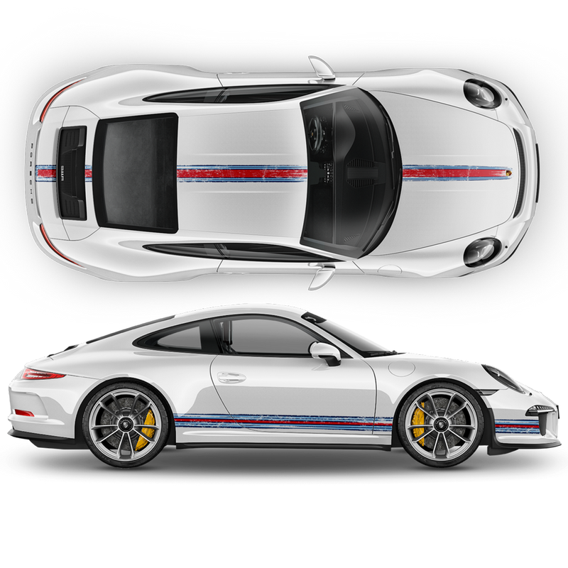 Scratched THIN Martini Racing stripes kit, for Porsche Carrera / Cayman / Boxster