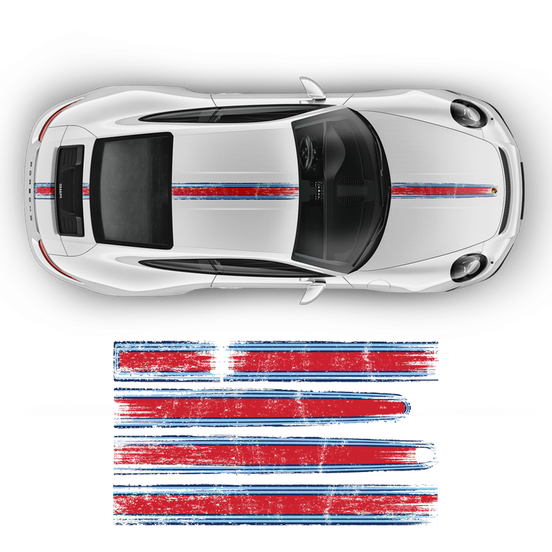 Scratched THIN Martini Racing stripes kit, for Porsche Carrera / Cayman / Boxster